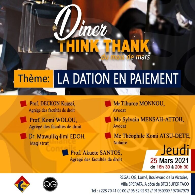 Le “Dîner du Think Tank” rassemble les professionnels de divers domaines autour de « La dation en paiement » ce jeudi 25 mars